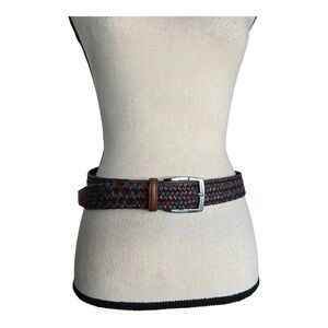 Torino Mens Italian Braided Leather/ Linen Casual Stretch Belt Size 34